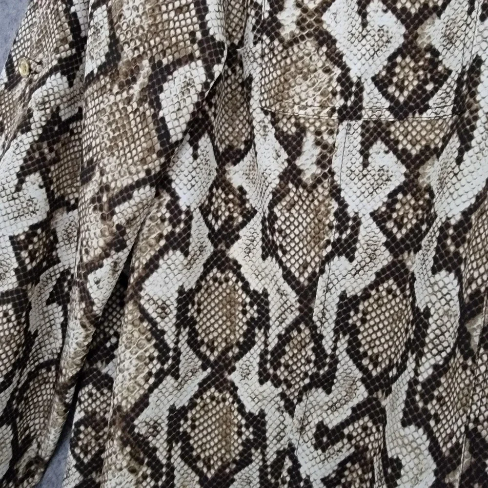 Michael Michael Kors Shirt Womens 1X Brown Black‎ Snake Print Button Front Plus